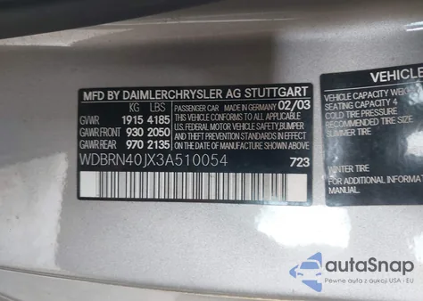 2003 Mercedes-Benz C 230 Kompressor Sport from USA, damaged, VIN WDBRN40JX3A510054